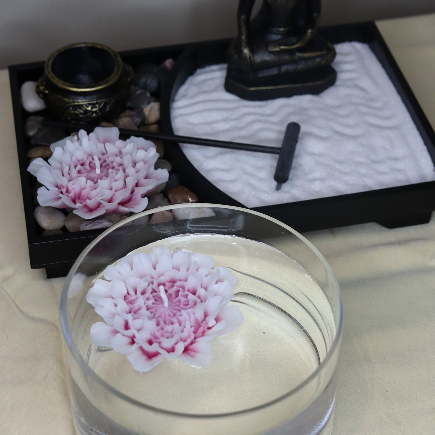 Flower Candle Gift Box Black - Peach