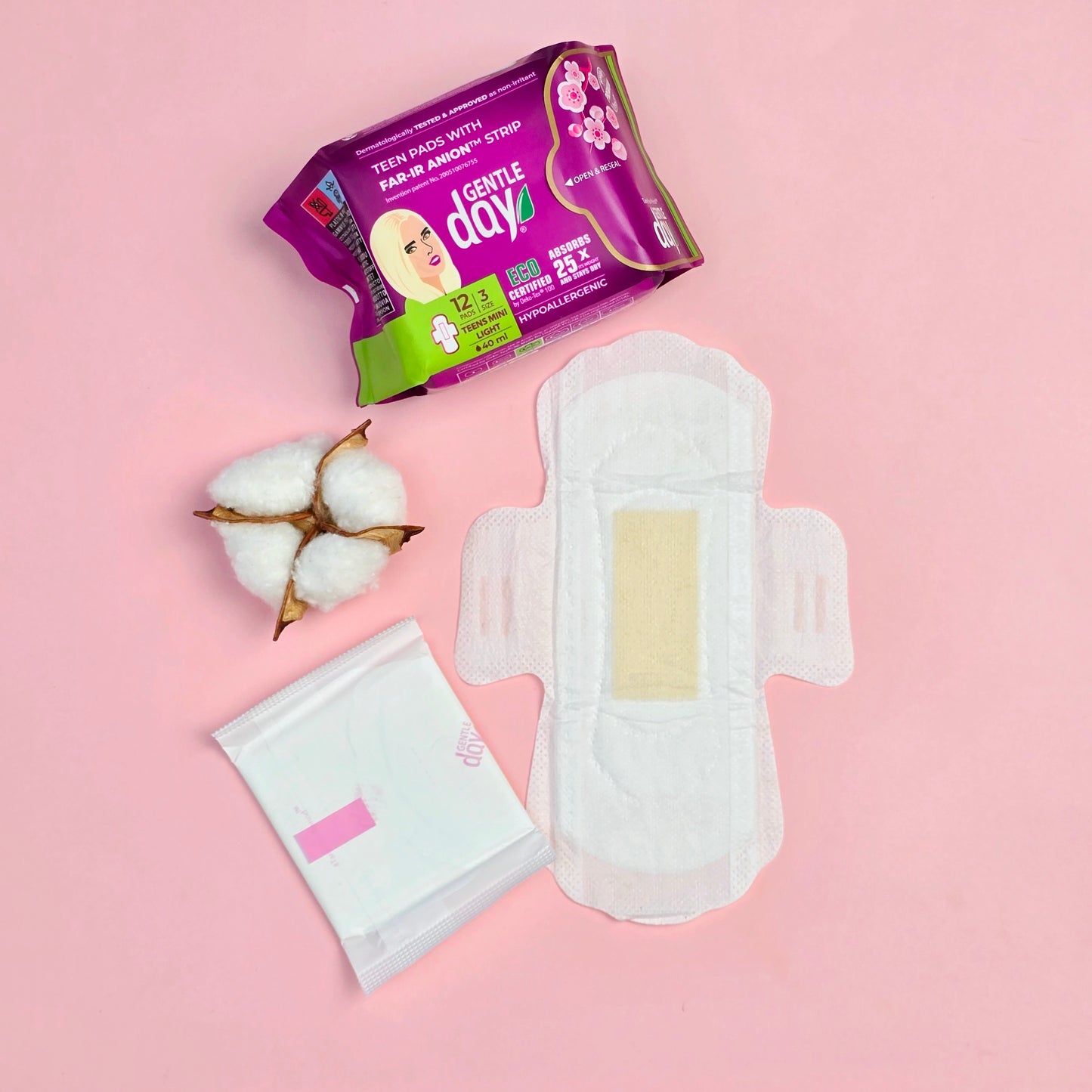 Gentle Day Organic Teen Mini Light Flow Pads 12