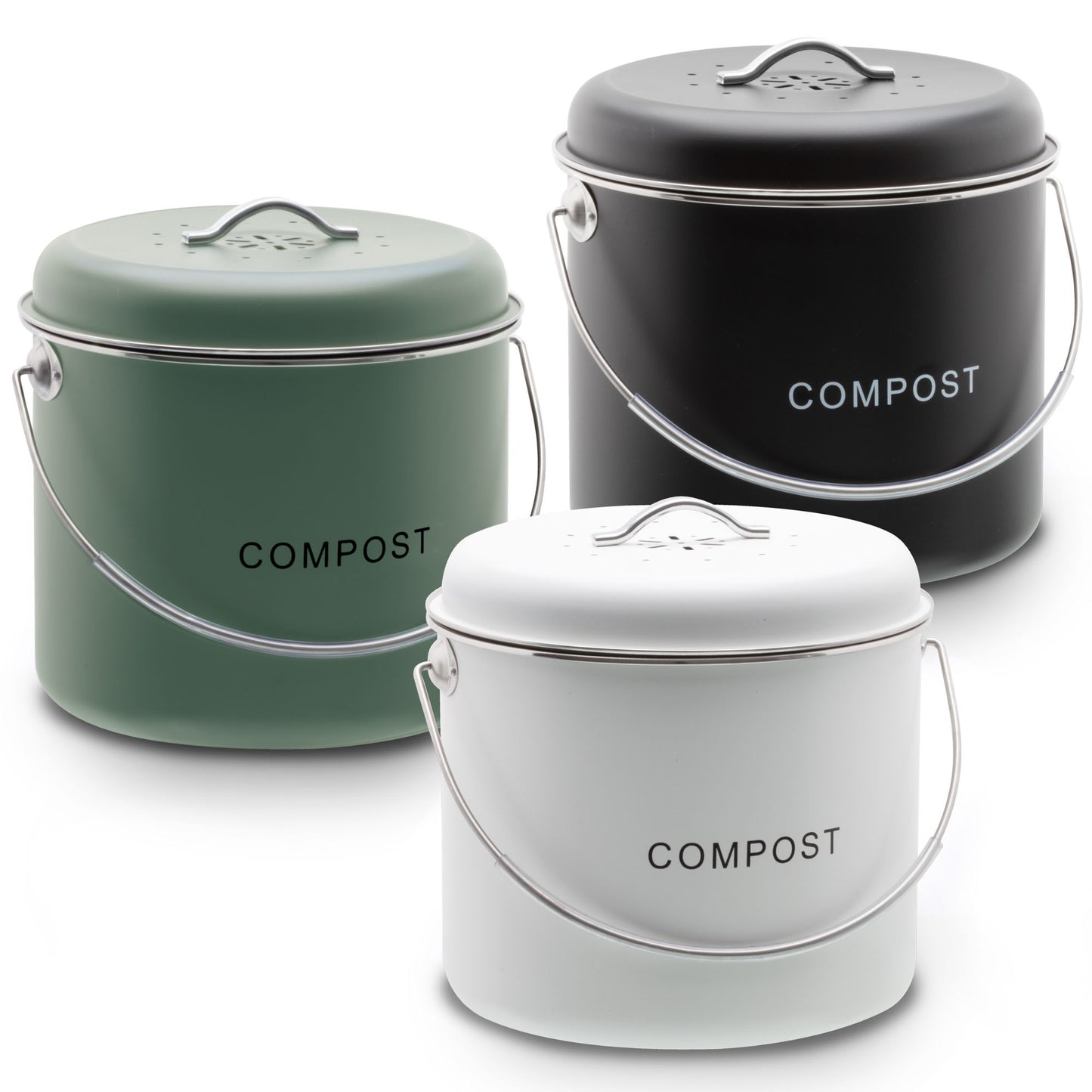 Kitchen Compost Bin - 6L - Green, Black & Off White