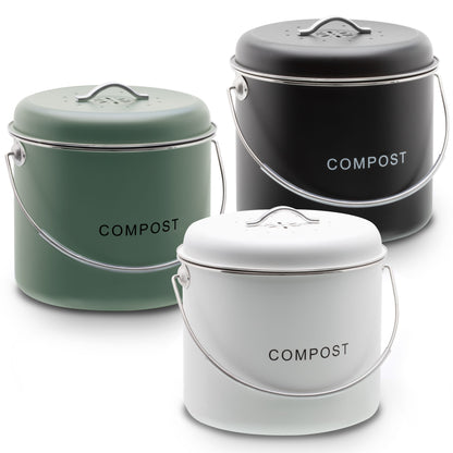 Kitchen Compost Bin - 6L - Green, Black & Off White
