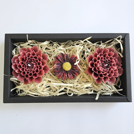 Flower Candle Gift Box Black - Maroon