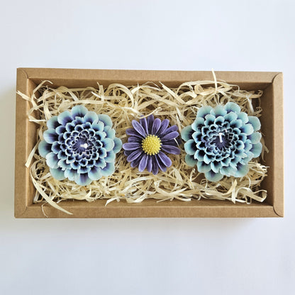 Flower Candle Gift Box Natural - Blue & Dark Blue