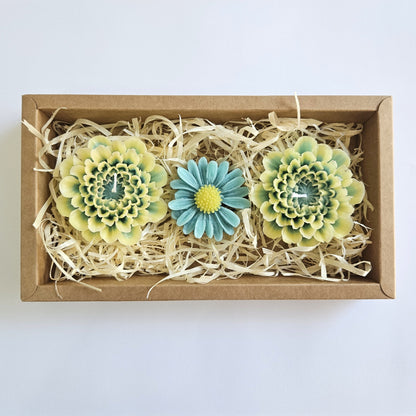 Flower Candle Gift Box Natural - Yellow & Aqua