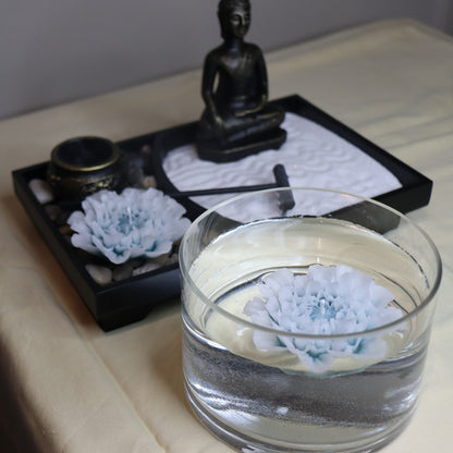 Flower Candle Gift Box Natural - Blue & Dark Blue